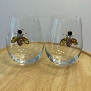 Rachel Zoe Bumble Bee Stemless Wine Glasses Tumblers Set Of 2
